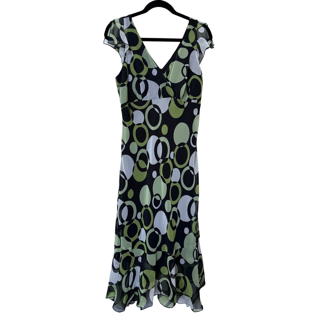 Jonathan Martin Studio Green Geometric Circle Print Flutter Sleeve Midi Dress 12
